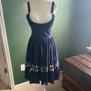 Trashy Diva Navy Blue Dress with White Floral Accents
